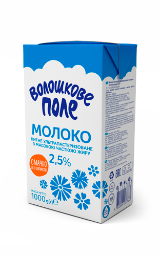 Молоко коров'яче ВОЛОШКОВЕ ПОЛЕ, ультрапастеризоване, 2,5%, 1000г